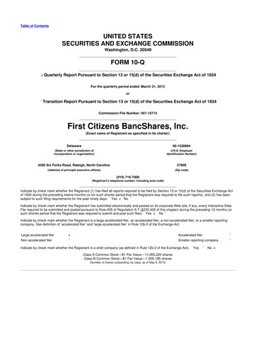 Thumbnail First Citizens BancShares
 10-Q Quarterly Report FY2015 