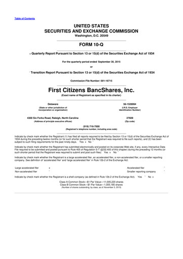 Thumbnail First Citizens BancShares
 10-Q Quarterly Report FY2015 