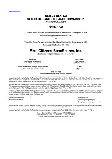 Thumbnail First Citizens BancShares
 10-Q Quarterly Report FY2018 