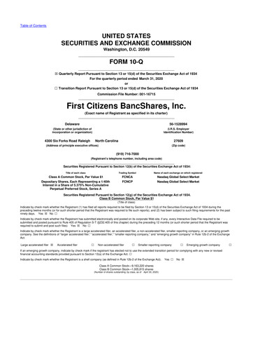 Thumbnail First Citizens BancShares
 10-Q Quarterly Report FY2020 