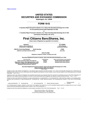 Thumbnail First Citizens BancShares
 10-Q Quarterly Report FY2020 
