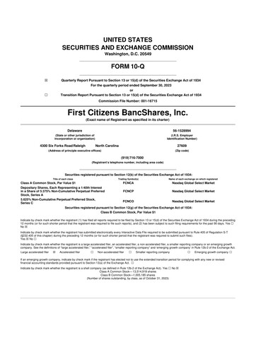 Thumbnail First Citizens BancShares
 10-Q Quarterly Report FY2023 