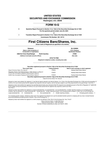 Thumbnail First Citizens BancShares
 10-Q Quarterly Report FY2024 