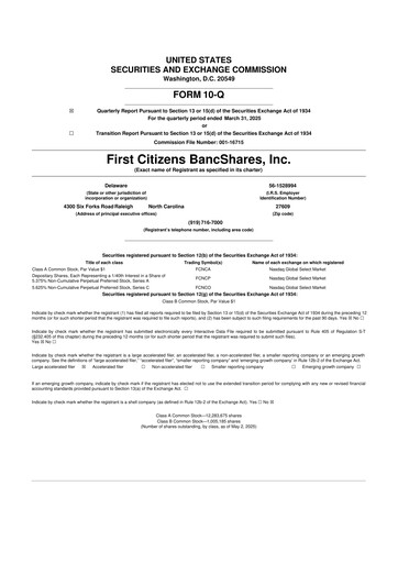 Thumbnail First Citizens BancShares
 10-Q Quarterly Report FY2025 