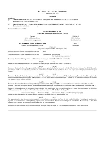 Thumbnail Heartland Express 10-K Annual Report 2012