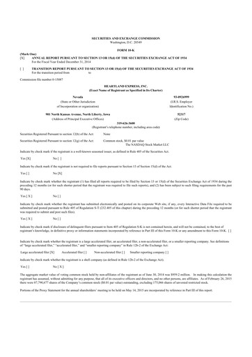 Thumbnail Heartland Express 10-K Annual Report 2014