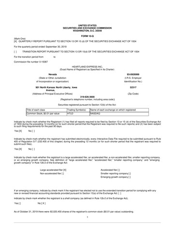 Vorschaubild Heartland Express 10-Q Quartalsbericht 2019 