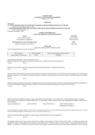 Thumbnail Heartland Express 10-K Annual Report 2019