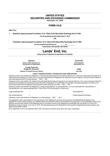 Thumbnail Lands' End
 10-Q Quarterly Report FY2015 