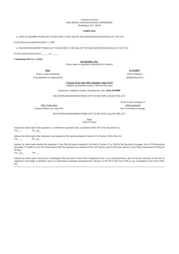 Thumbnail M/I Homes
 10-K Annual Report 