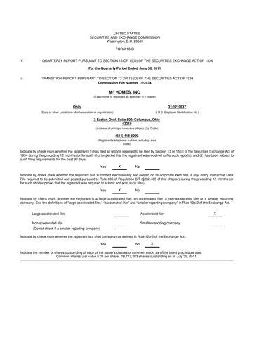 Thumbnail M/I Homes
 10-Q Quarterly Report FY2011 
