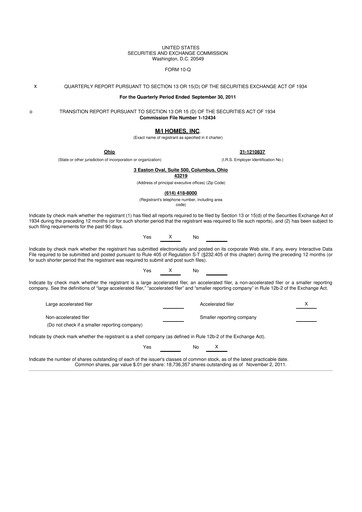 Thumbnail M/I Homes
 10-Q Quarterly Report FY2011 