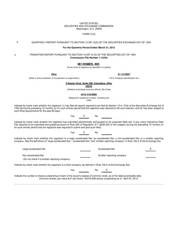 Thumbnail M/I Homes
 10-Q Quarterly Report FY2012 