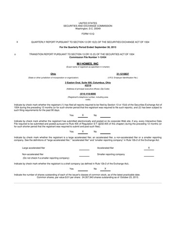 Thumbnail M/I Homes
 10-Q Quarterly Report FY2013 