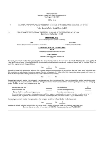 Thumbnail M/I Homes
 10-Q Quarterly Report FY2017 