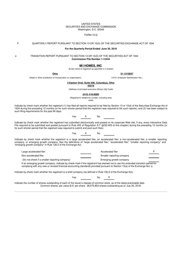 Thumbnail M/I Homes
 10-Q Quarterly Report FY2018 