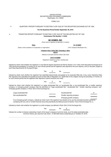 Thumbnail M/I Homes
 10-Q Quarterly Report FY2018 