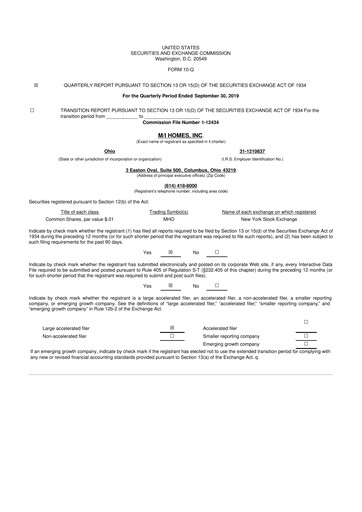 Thumbnail M/I Homes
 10-Q Quarterly Report FY2019 