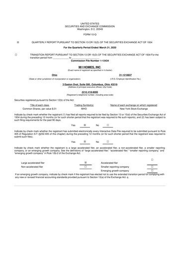 Thumbnail M/I Homes
 10-Q Quarterly Report FY2020 