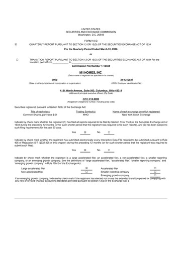 Thumbnail M/I Homes
 10-Q Quarterly Report FY 