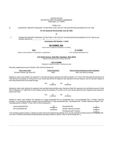 Thumbnail M/I Homes
 10-Q Quarterly Report FY2026 
