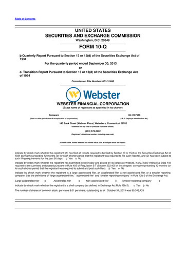 Thumbnail Webster Financial 10-Q Quarterly Report FY2013 