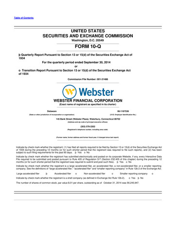 Thumbnail Webster Financial 10-Q Quarterly Report FY2014 