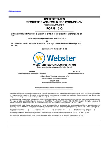 Thumbnail Webster Financial 10-Q Quarterly Report FY2015 