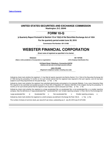 Thumbnail Webster Financial 10-Q Quarterly Report FY2016 