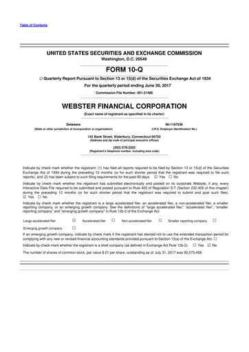 Thumbnail Webster Financial 10-Q Quarterly Report FY2017 