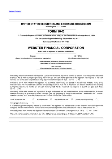 Thumbnail Webster Financial 10-Q Quarterly Report FY2017 