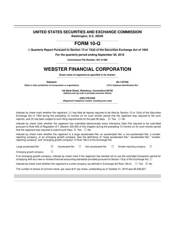 Thumbnail Webster Financial 10-Q Quarterly Report FY2018 