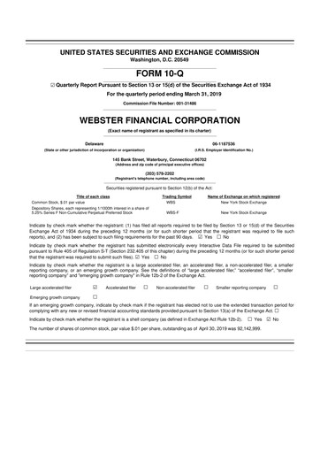Thumbnail Webster Financial 10-Q Quarterly Report FY2019 