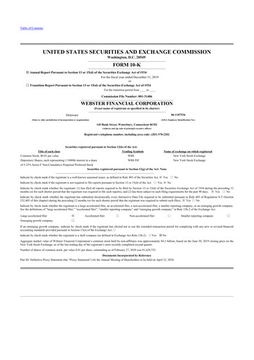 Thumbnail Webster Financial 10-K Annual Report 2019