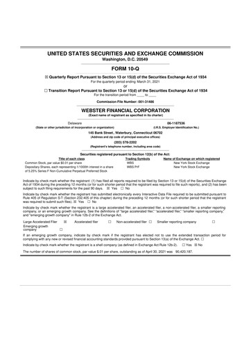 Thumbnail Webster Financial 10-Q Quarterly Report FY2021 
