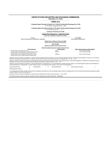 Thumbnail Webster Financial 10-Q Quarterly Report FY 