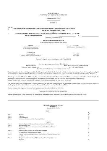 Thumbnail Pilgrim's Pride
 10-K Annual Report 