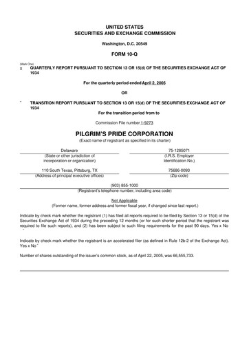 Thumbnail Pilgrim's Pride
 10-Q Quarterly Report FY 