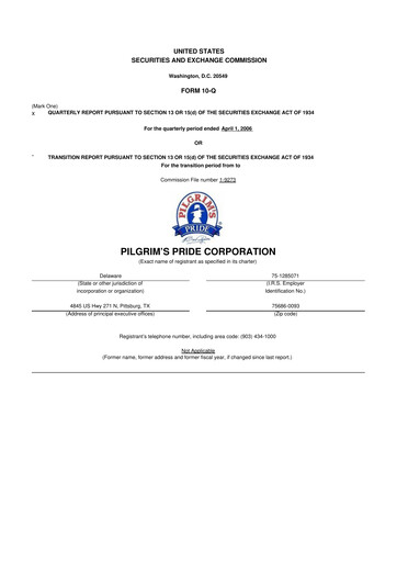 Thumbnail Pilgrim's Pride
 10-Q Quarterly Report FY 