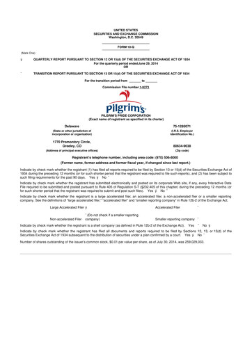 Thumbnail Pilgrim's Pride
 10-Q Quarterly Report FY2014 