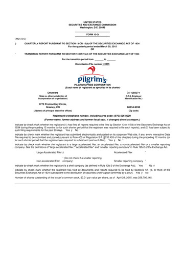 Thumbnail Pilgrim's Pride
 10-Q Quarterly Report FY2015 