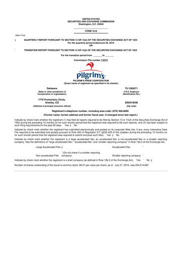 Thumbnail Pilgrim's Pride
 10-Q Quarterly Report FY2016 