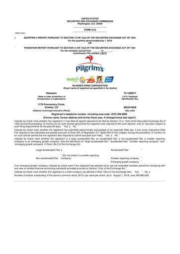 Thumbnail Pilgrim's Pride
 10-Q Quarterly Report FY2018 