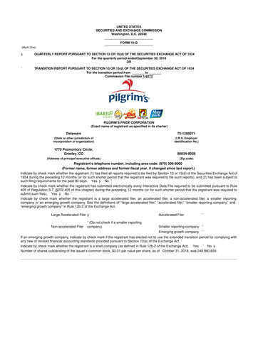 Thumbnail Pilgrim's Pride
 10-Q Quarterly Report FY2018 