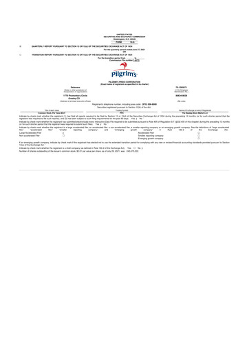 Thumbnail Pilgrim's Pride
 10-Q Quarterly Report FY2021 