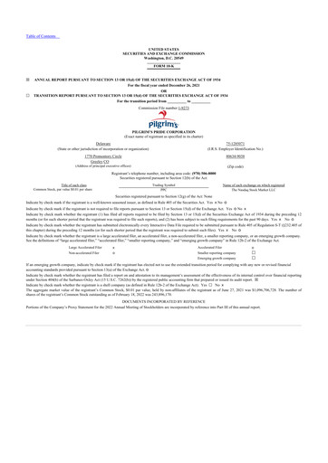 Thumbnail Pilgrim's Pride
 10-K Annual Report 2021