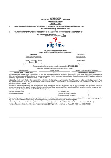 Thumbnail Pilgrim's Pride
 10-Q Quarterly Report FY2022 