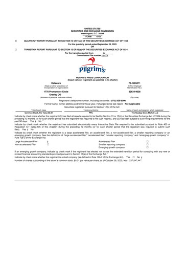 Thumbnail Pilgrim's Pride
 10-Q Quarterly Report FY2025 