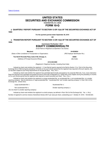 Thumbnail Equity Commonwealth 10-Q Quarterly Report FY2016 