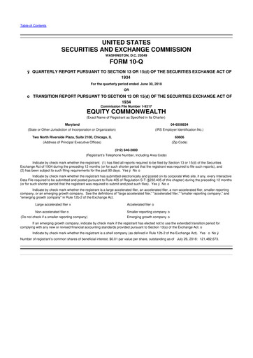 Thumbnail Equity Commonwealth 10-Q Quarterly Report FY2018 